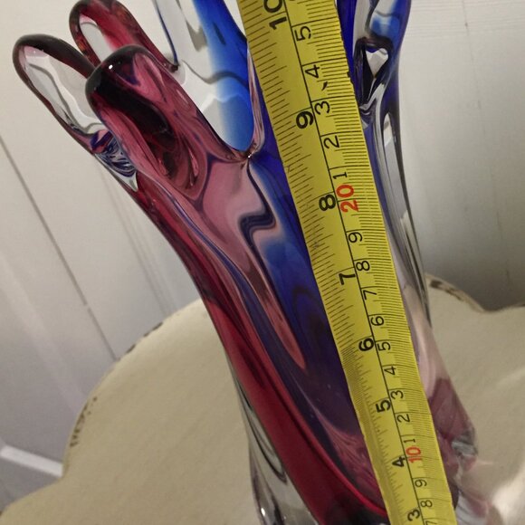 Swung Glass Vintage Hand Blown 8 Finger Art Glass Vase Cobalt Purple 10" Heavy - Picture 6 of 11